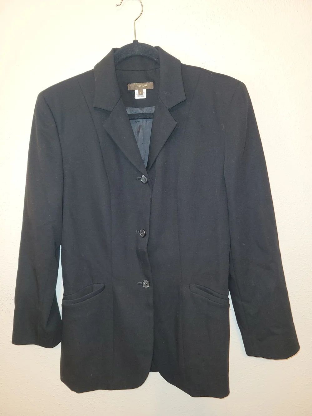 J.Crew Vintage Womans Black 100% Wool Blazer Made in Japan Size 8